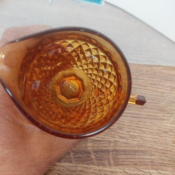 Vintage* 70s Indiana Glass Co Diamond Point Amber Cream and Sugar Set - Picture 5 of 12